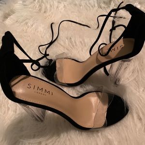 Gianna Black Suede Lace Up Clear Heels